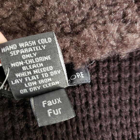 Chelsea & Theodore Womens Cardigan Sweater Large Brown Faux Fur Suede Open Front - Picture 12 of 12